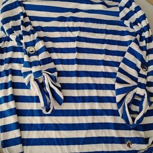 Blue and White Striped Long Sleeve Top